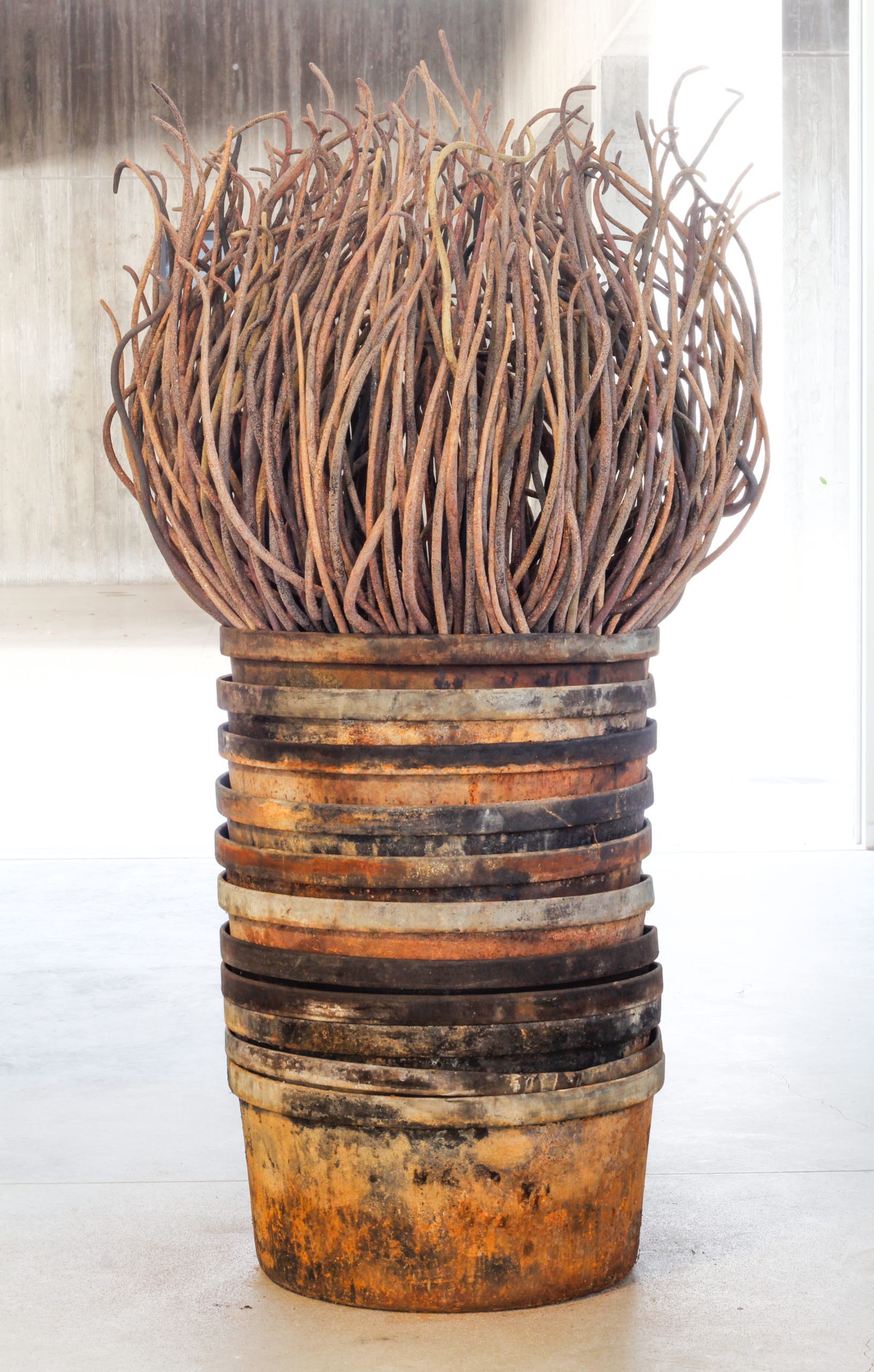 Ceramic and metal sculpture of a fire